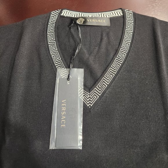 Versace Greca Lana Wool V-Neck Jumper - Picture 7 of 9